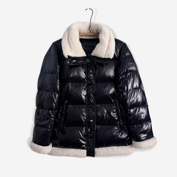 Sanctuary Jackets & Blazers - NWOT Sanctuary Down Puffer Sherpa Trim High Shine Black S Cybercore Streetwear